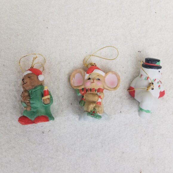 Ornaments Christmas Figures snowman teddy bear mouse HOMCO porcelain set of 3 - Picture 1 of 6